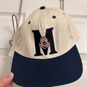 Vintage Mickey Hat Disney Cream and Blue Baseball Cap 90’s / Y2K